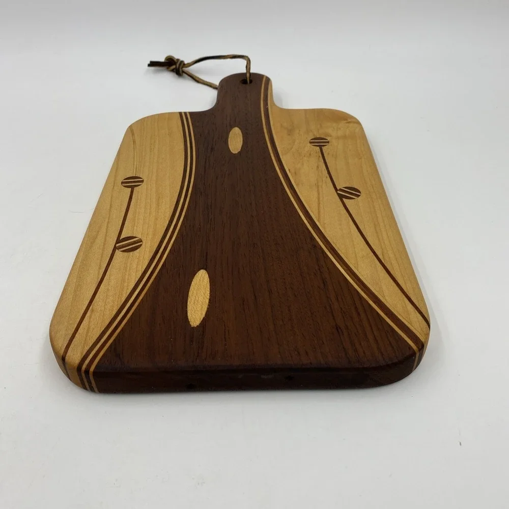 Handmade Wood Charcuterie Board Walnut Cherry Maple Small Round Inlay Cabin 6x9